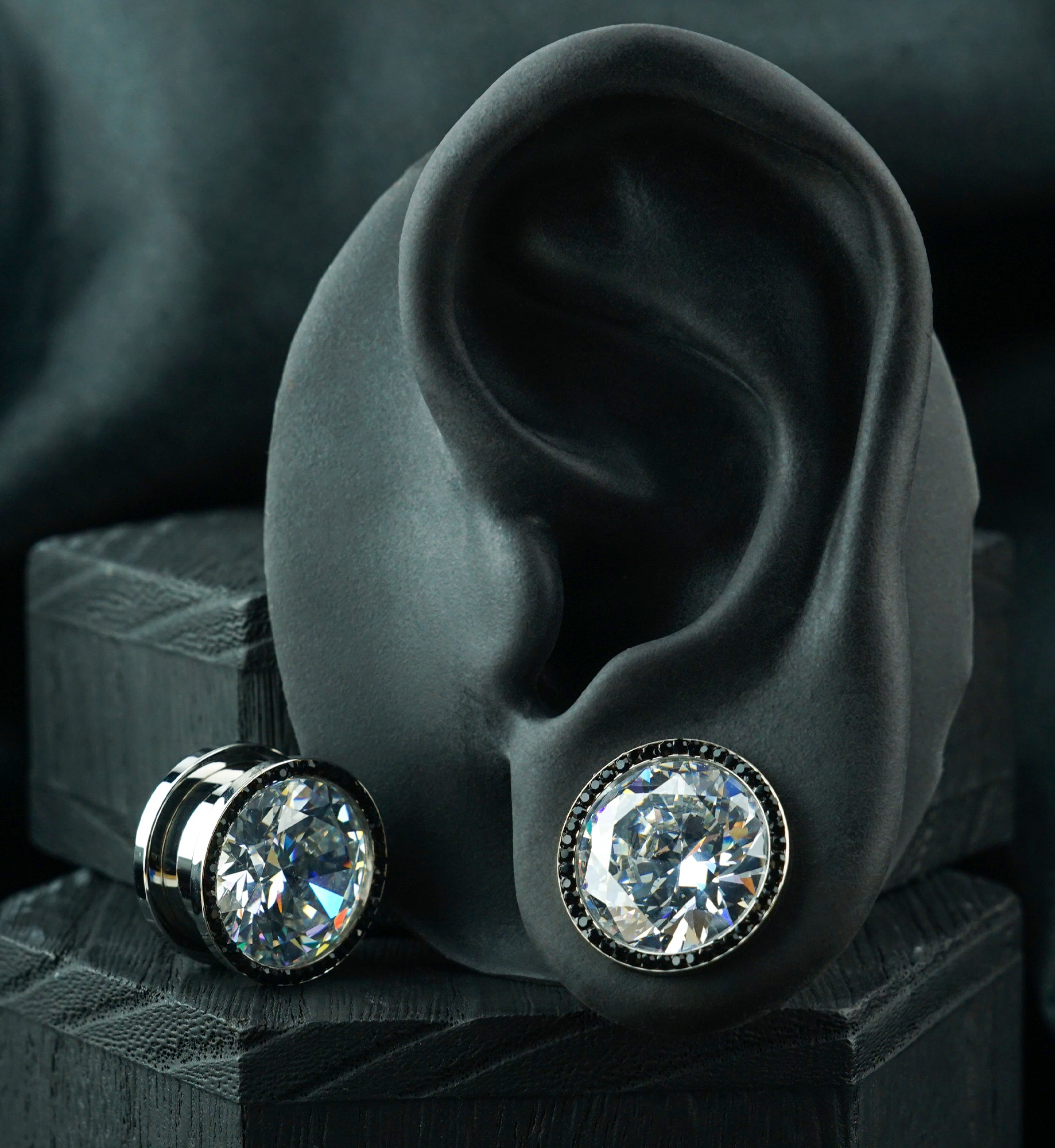 Black & Clear CZ Diamond Stainless Steel Plugs