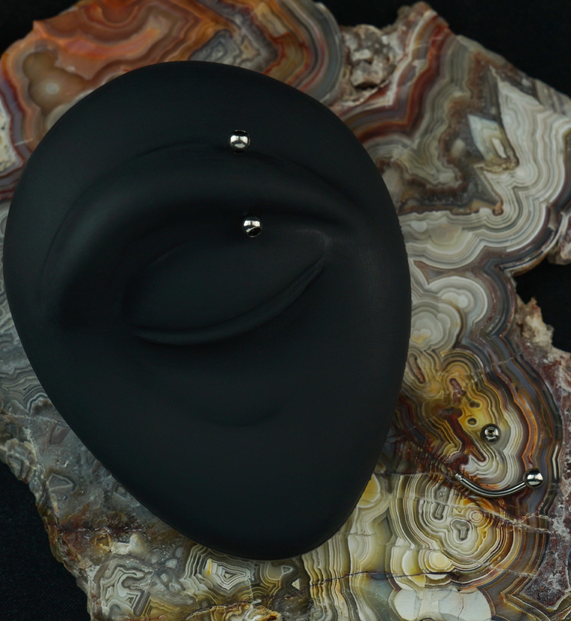 Black Double CZ Stainless Steel Curved Barbell