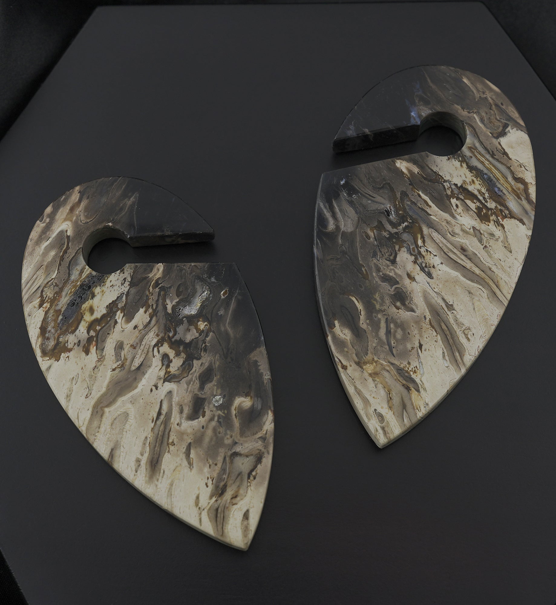 Black Flame Petrified Wood Keyhole Ear Weights