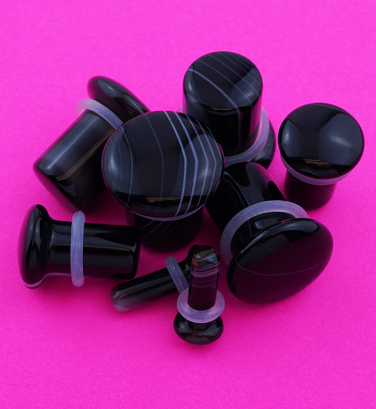 Black Line Agate Stone Plugs