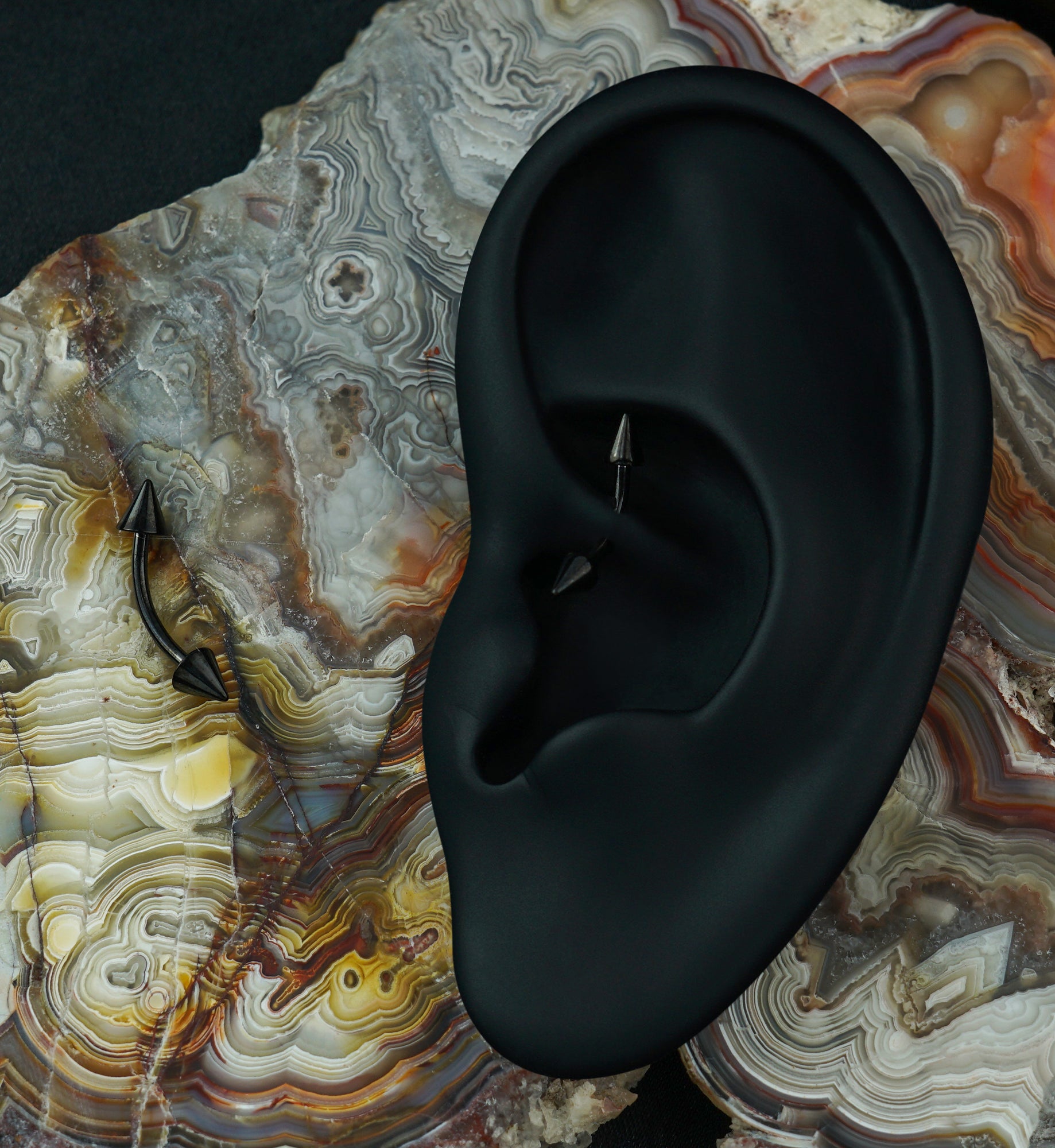 Black Matte Spike Curved Barbell