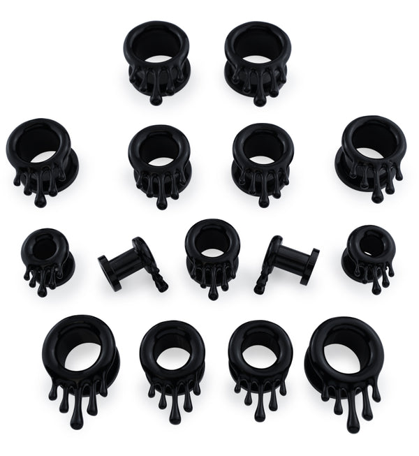 Black PVD Dripping Stainless Steel Screw Back Tunnel Plugs