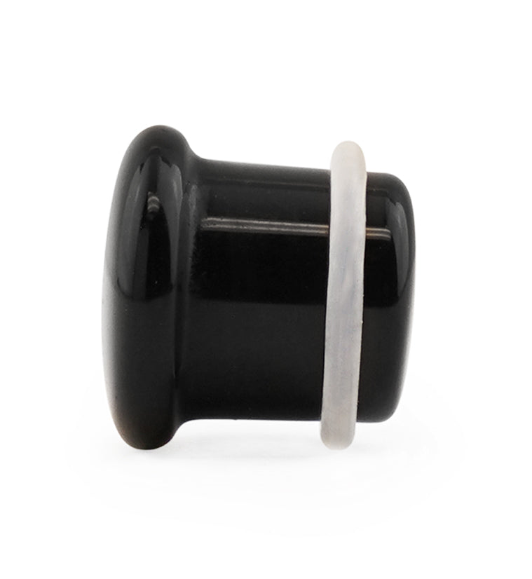 Black Obsidian Stone Plugs - Single Flare with Grooves