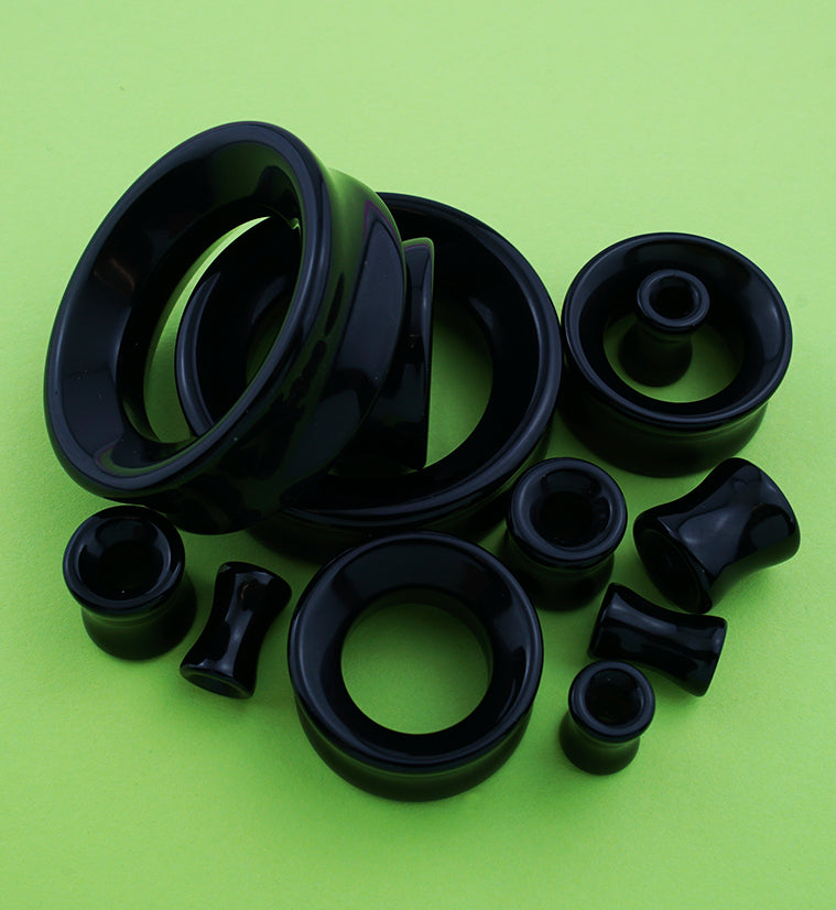 Black Obsidian Stone Double Flare Tunnels