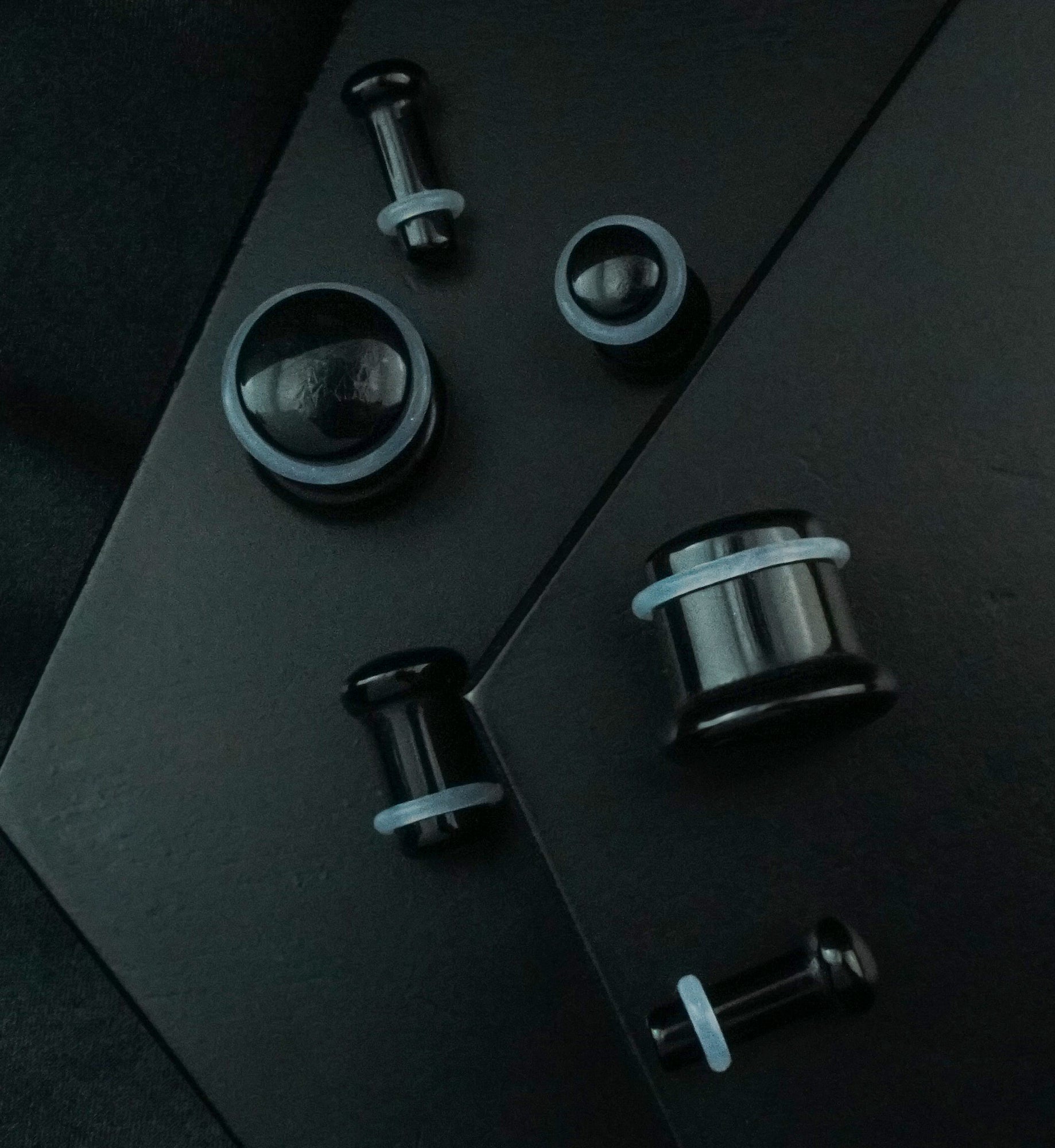 Black Obsidian Stone Plugs - Single Flare with Grooves