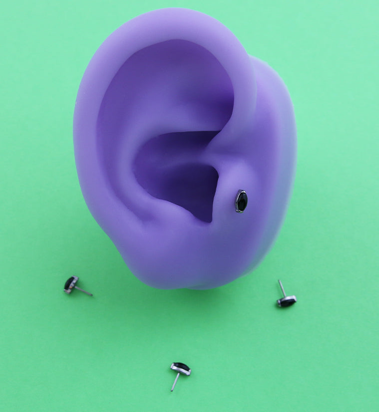 Black Onyx Marquise Stone Titanium Threadless Top