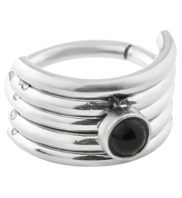 Black Onyx Stacked Stainless Steel Hinged Cuff Segment Ring