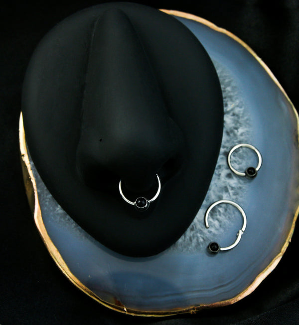 Black Onyx Stainless Steel Hinged Segment Ring