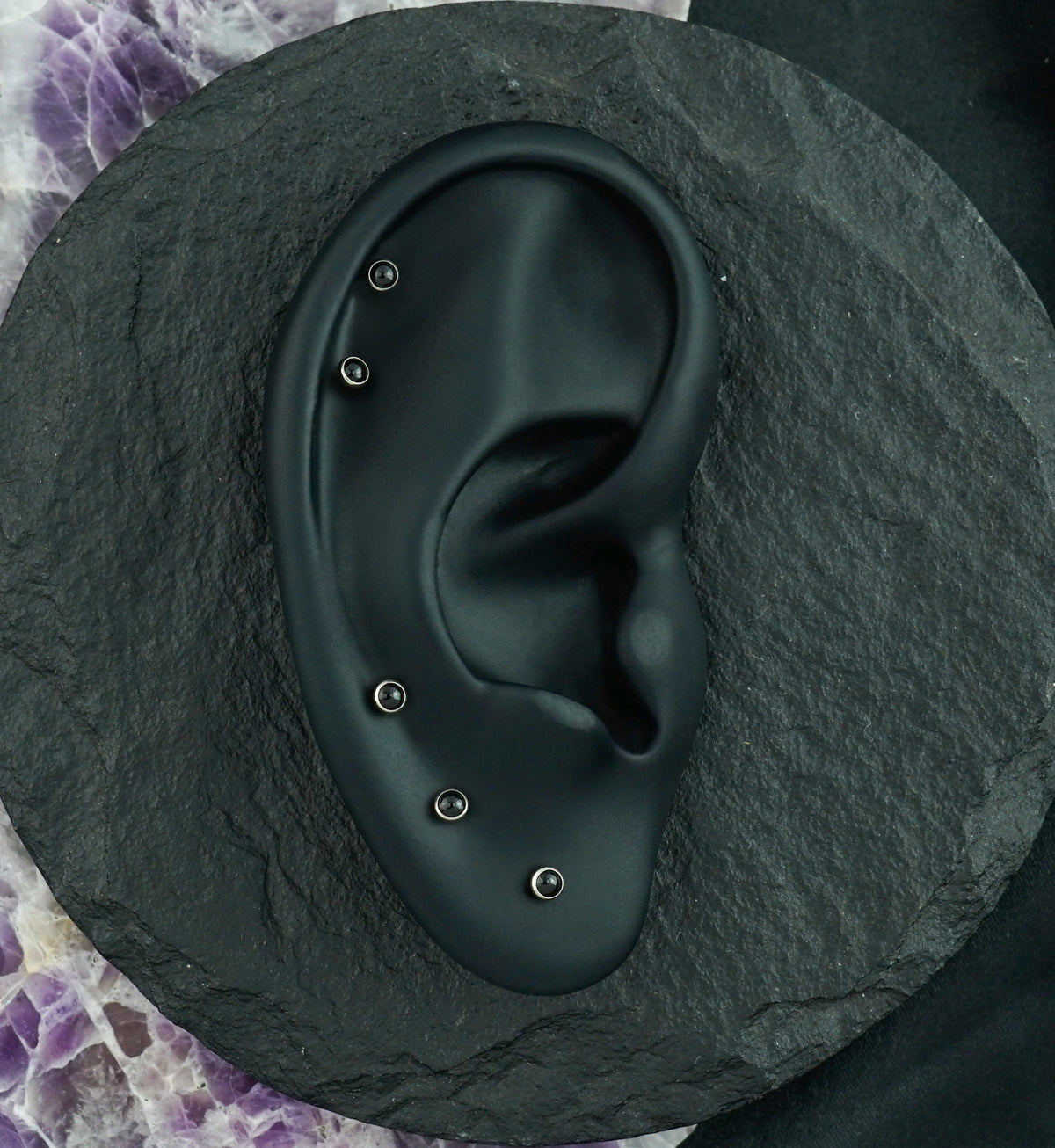 Black Onyx Stone Titanium Threadless Labret