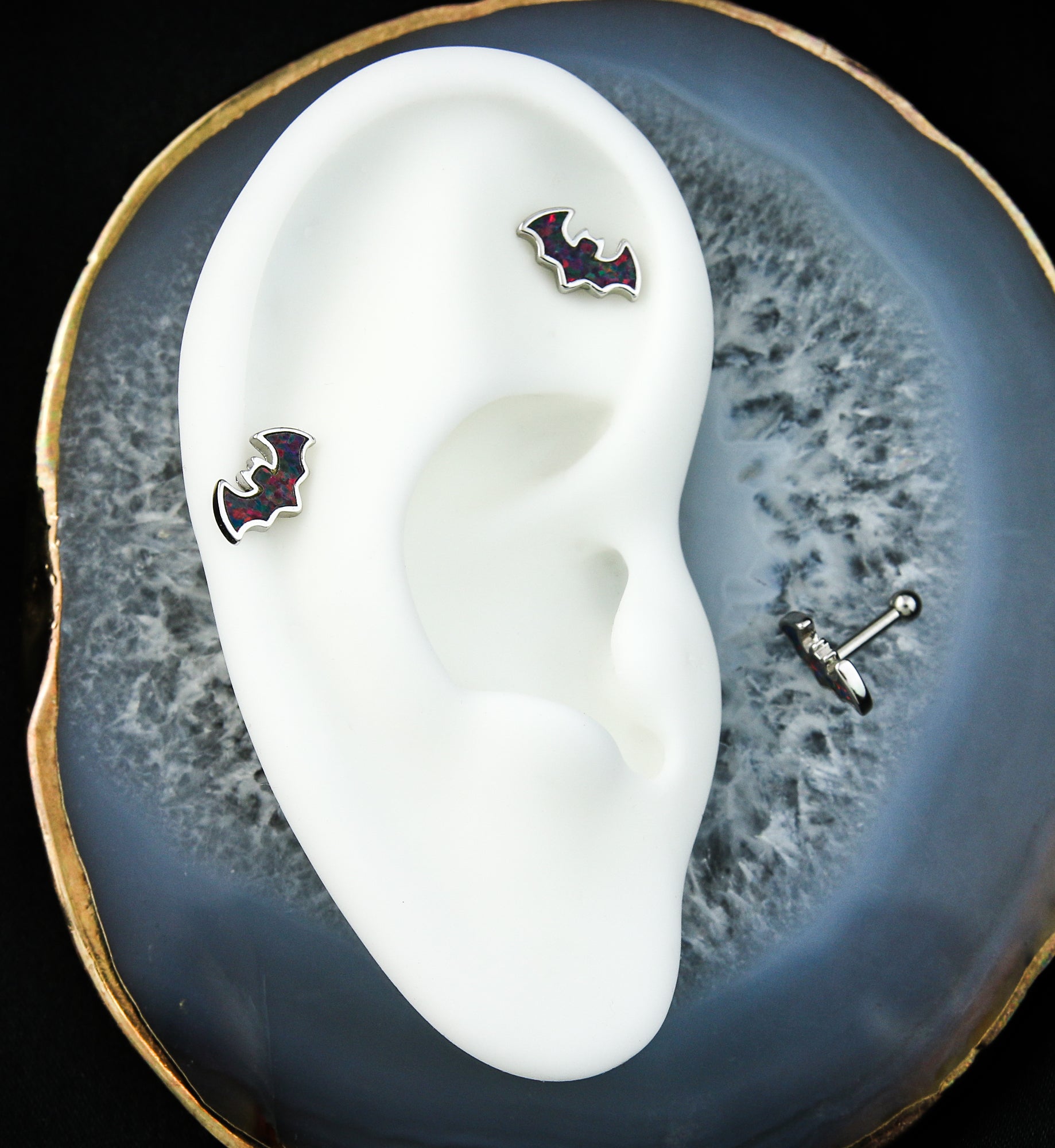 Black Opalite Bat Stainless Steel Cartilage Barbell