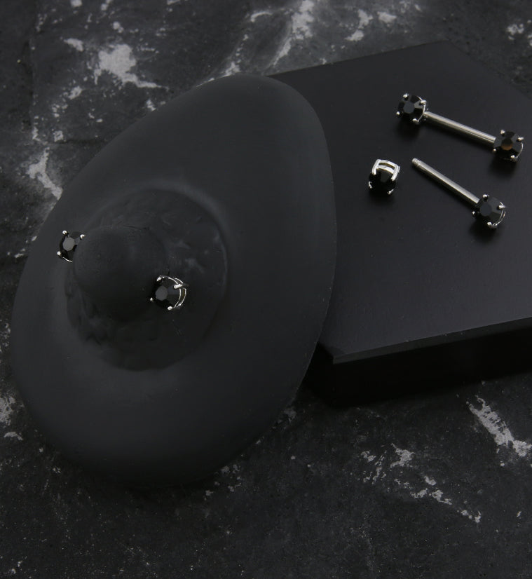 Black Prong CZ Stainless Steel Nipple Barbell