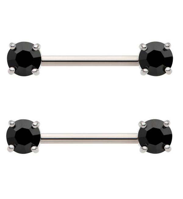 Black Prong CZ Stainless Steel Nipple Barbell