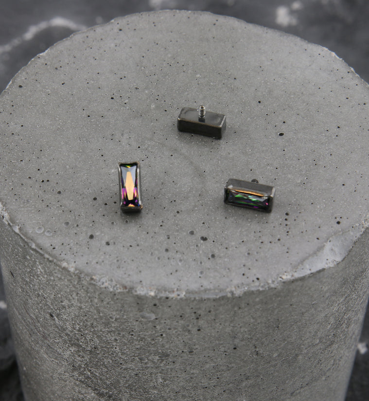 Black PVD Baguette Black Aurora CZ Internally Threaded Titanium Top