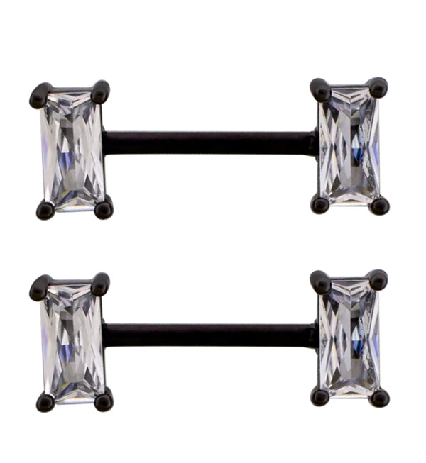 Black PVD Baguette Clear CZ Stainless Steel Nipple Barbell