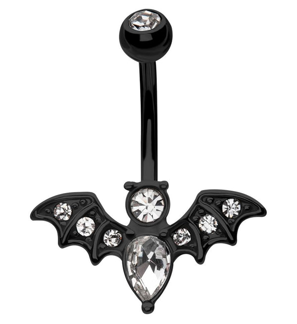 Black PVD Bat Clear CZ Stainless Steel Belly Button Ring