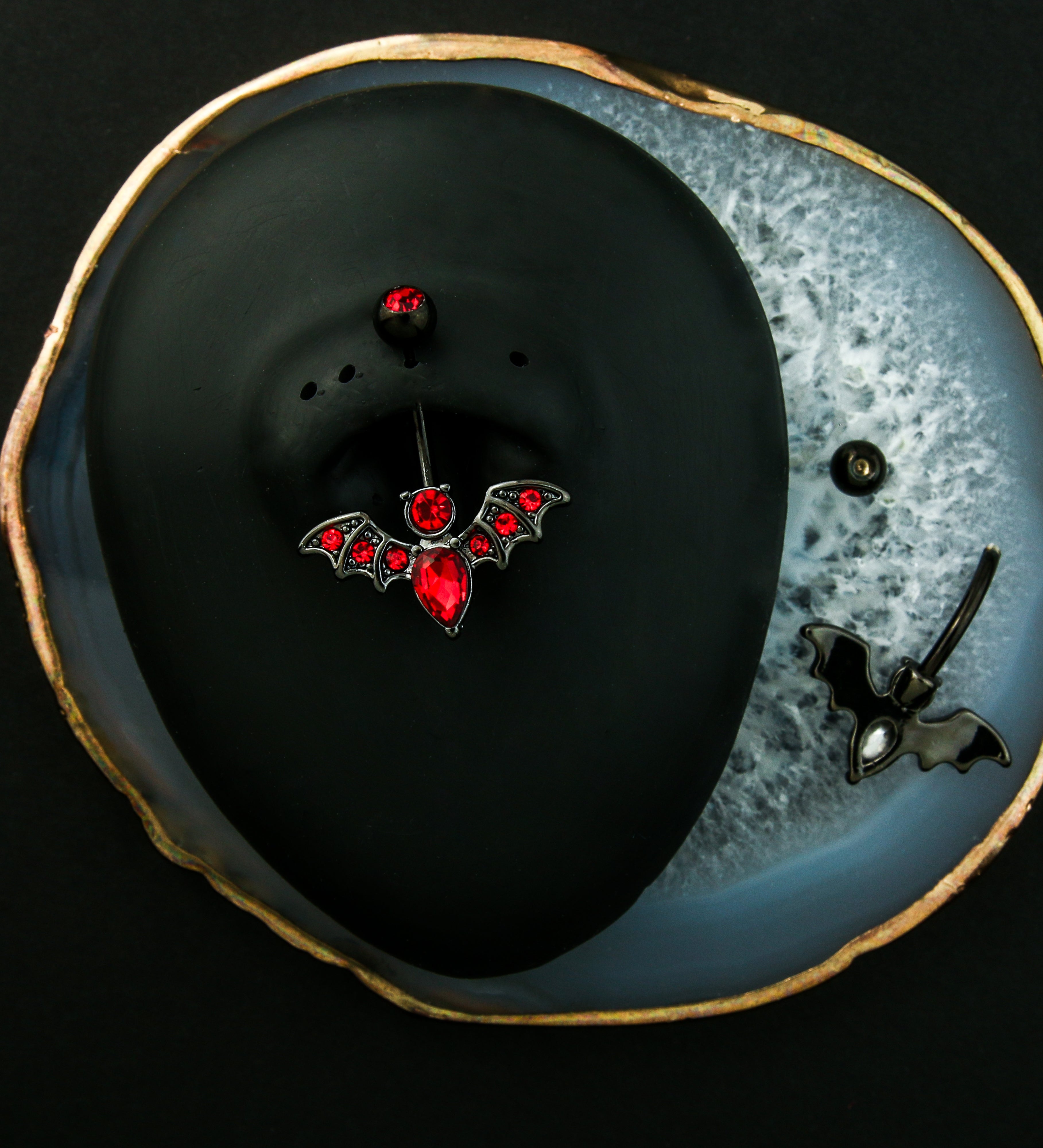 Black PVD Bat Red CZ Stainless Steel Belly Button Ring