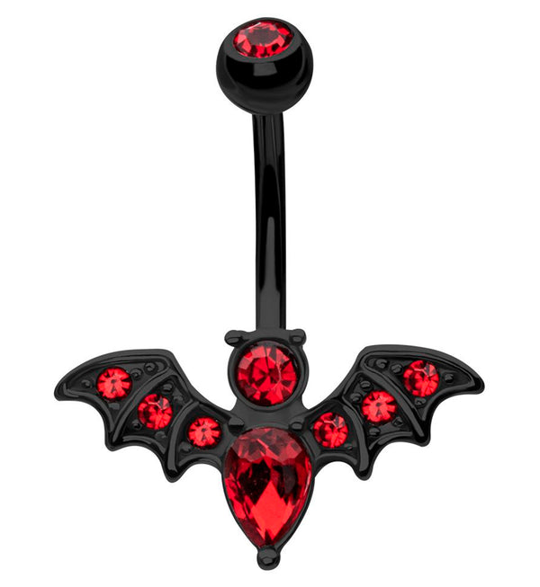 Black PVD Bat Red CZ Stainless Steel Belly Button Ring