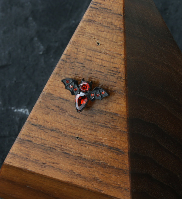 Black PVD Bat Red CZ Threadless Titanium Top