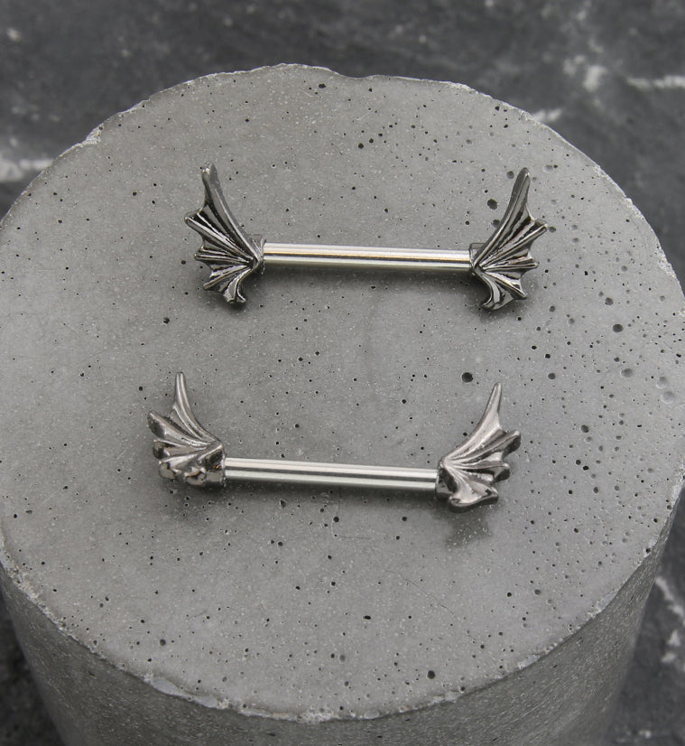 Black PVD Bat Wing Stainless Steel Nipple Barbell