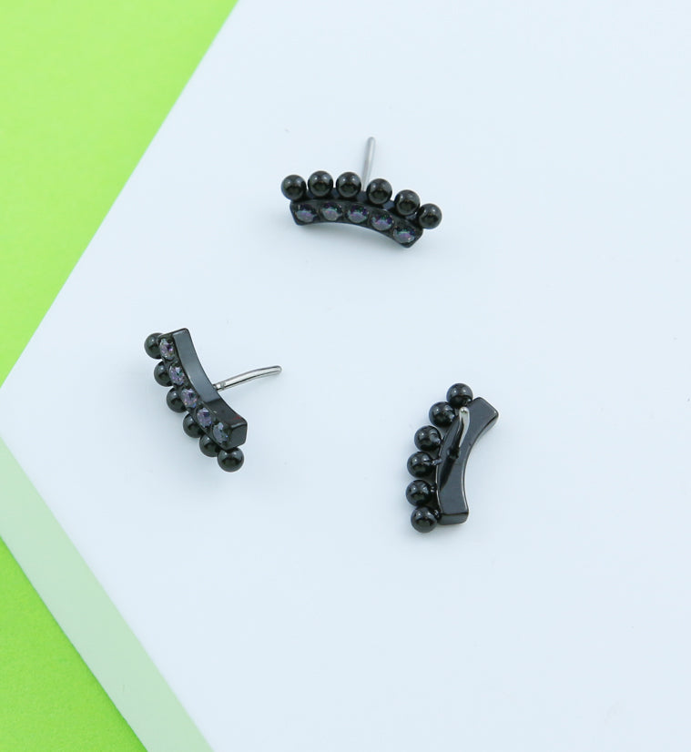 Black PVD Beaded Vault Black Aurora CZ Titanium Threadless Top