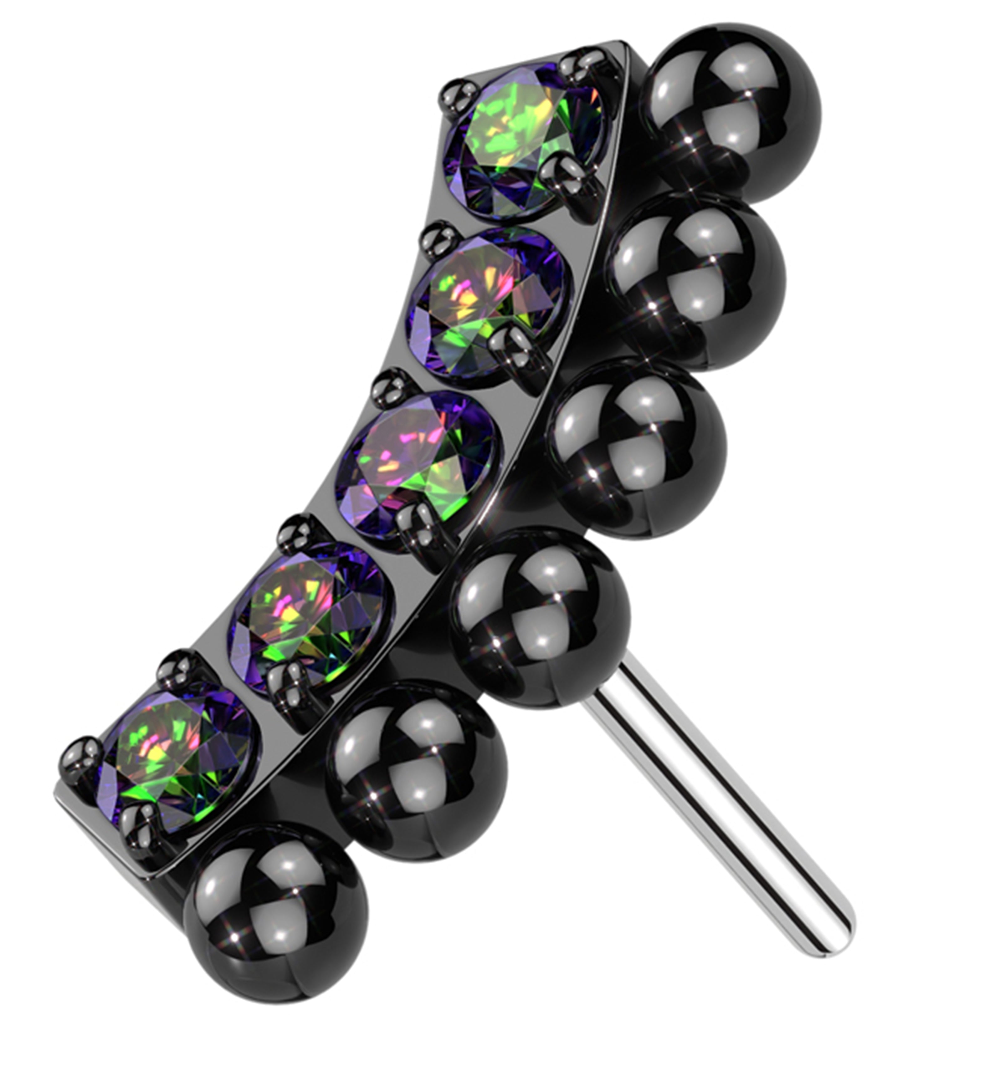 Black PVD Beaded Vault Black Aurora CZ Titanium Threadless Top