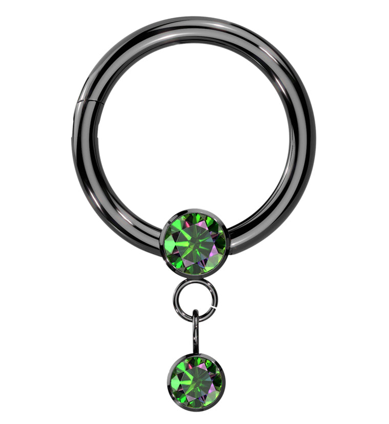 Black PVD Bezel Black Aurora CZ Dangle Hinged Segment Ring