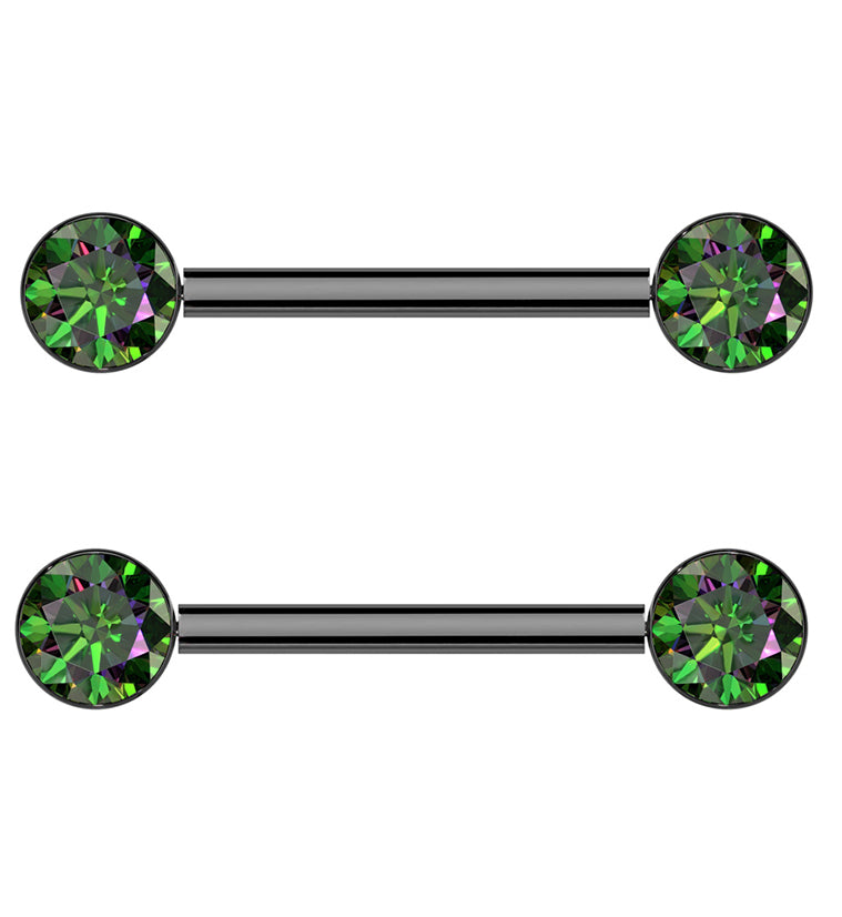 Black PVD Bezel Black Aurora CZ Threadless Titanium Nipple Barbells