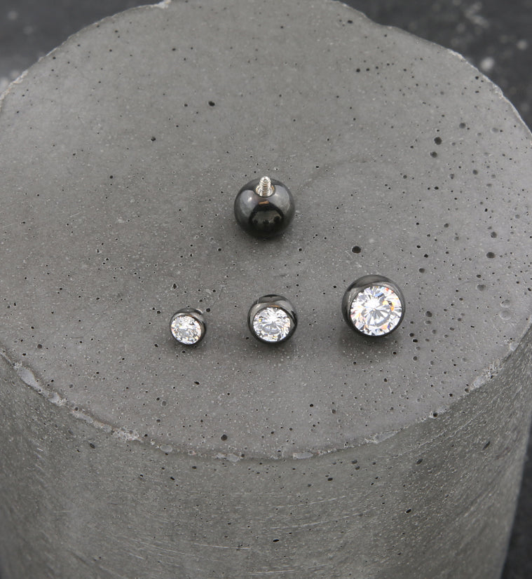 Black PVD Bezel Clear CZ Internally Threaded Titanium Top