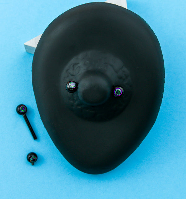 Black PVD Black Aurora CZ Ball Internally Threaded Titanium Nipple Barbells