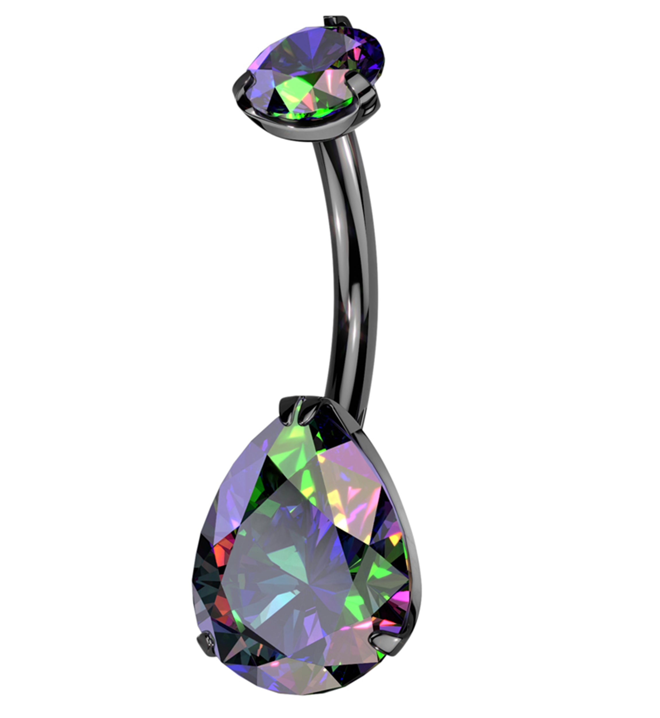 Black PVD Black Aurora Teardrop CZ Titanium Belly Button Ring