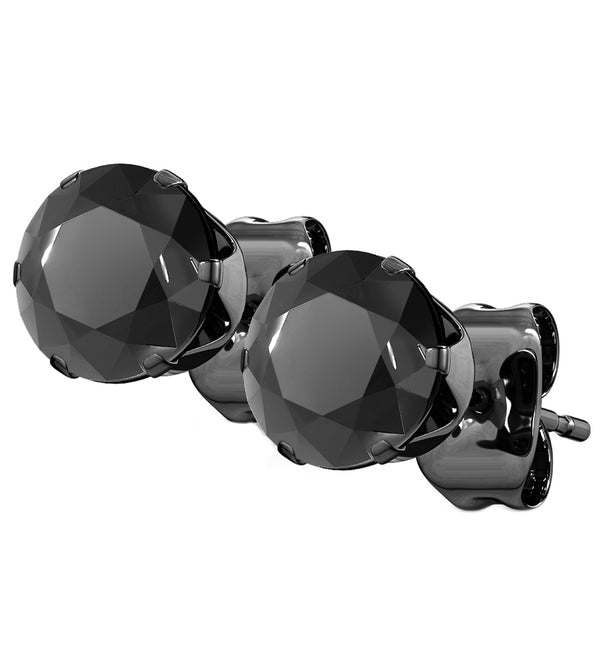 Black PVD Black CZ Stainless Steel Stud Earrings