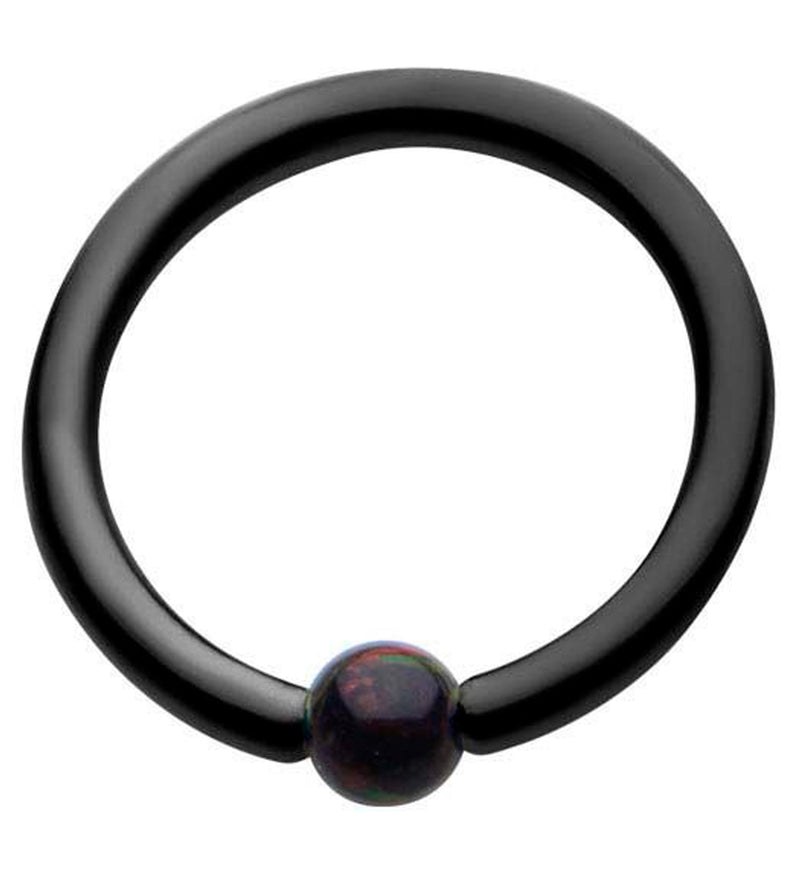 Black PVD Captive Ring With Black Opalite Bead
