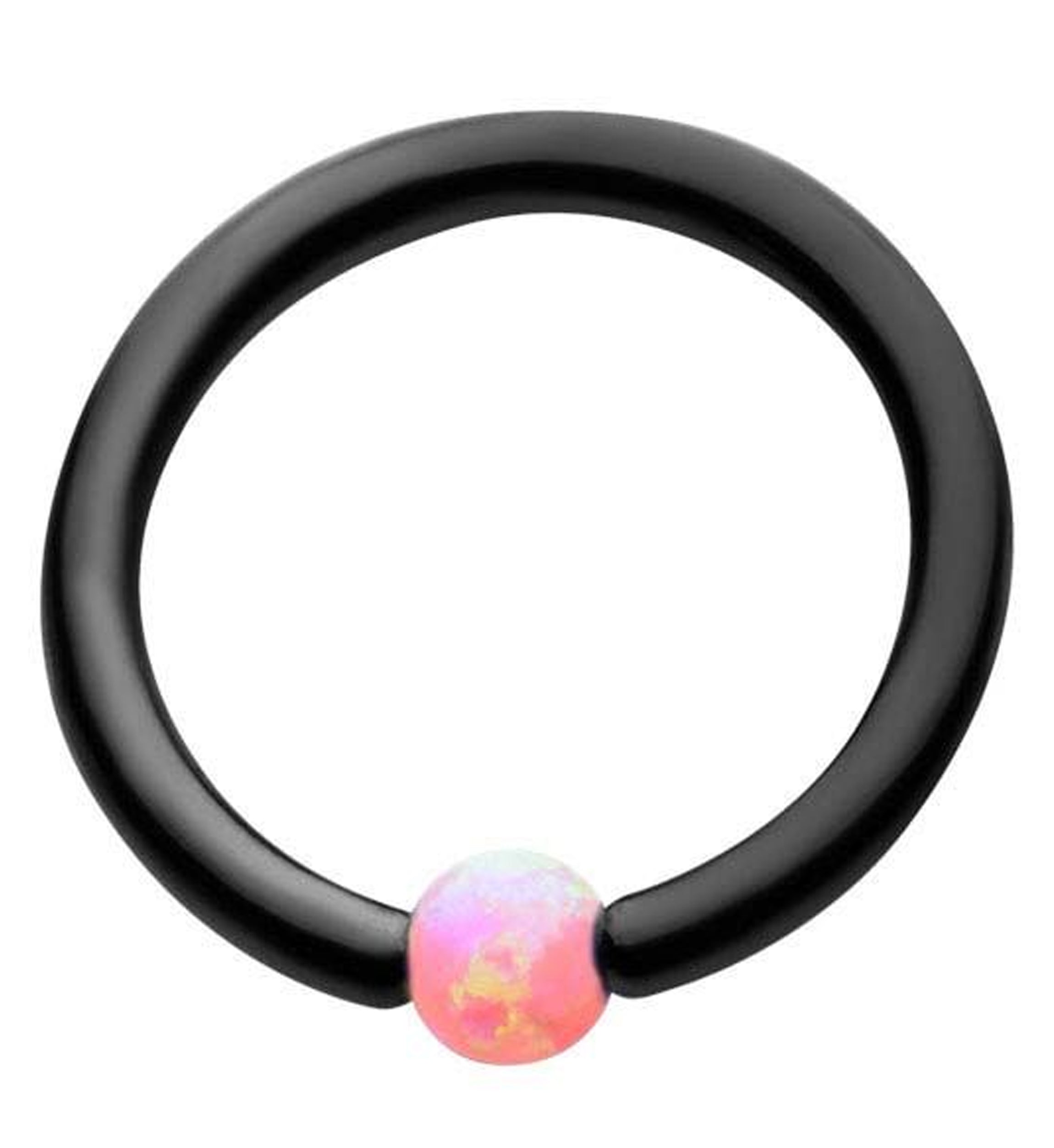 Black PVD Captive Ring With Pink Opalite Bead