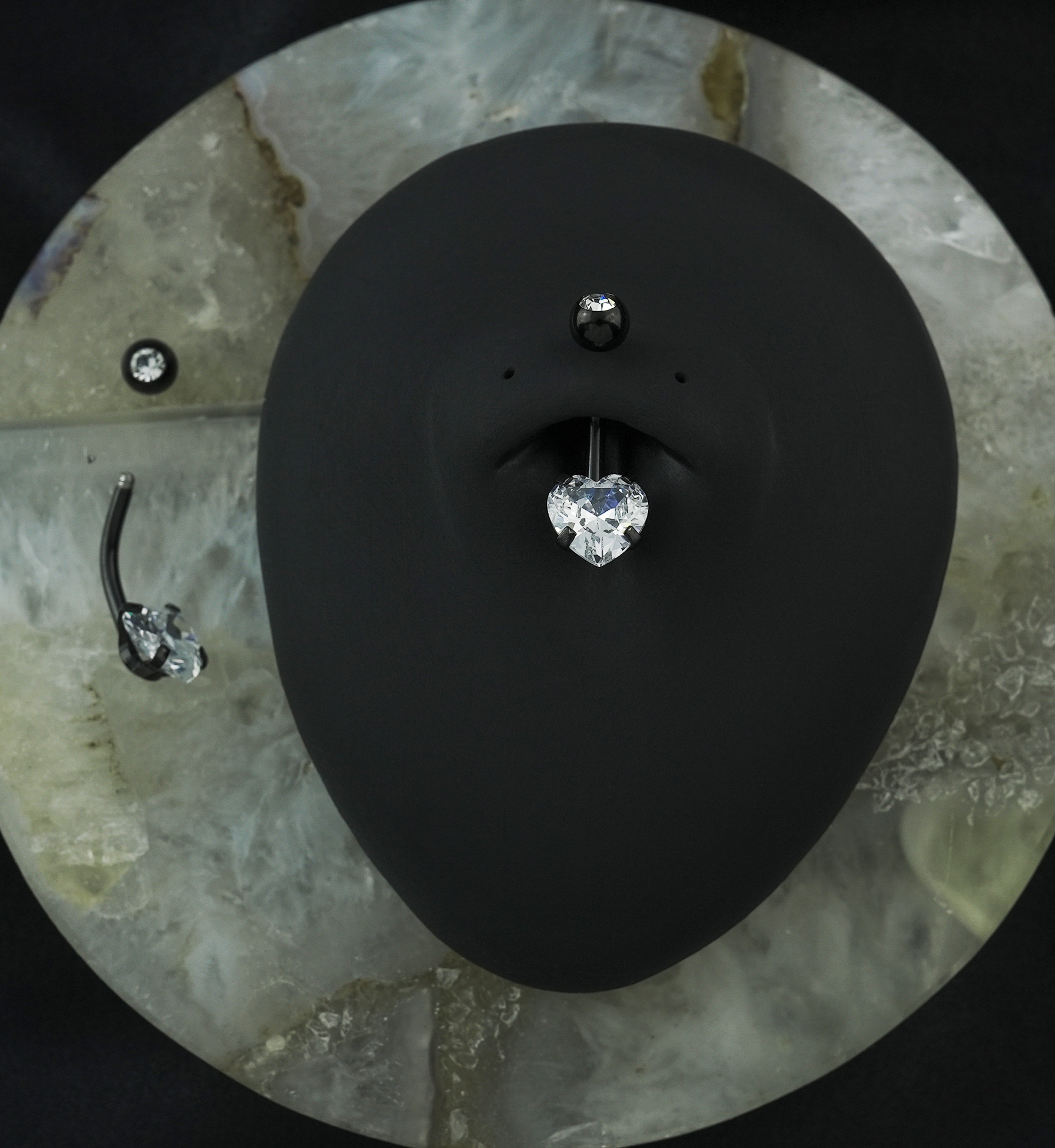 Black PVD Clear CZ Heart Belly Button Ring