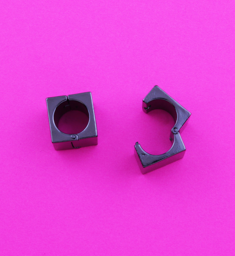 Black PVD Cube Stainless Steel Hinged Ear Weights