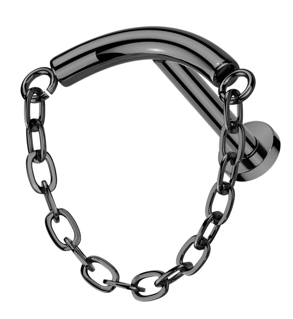 Black PVD Curved Bar Dangle Chain Titanium Threadless Labret