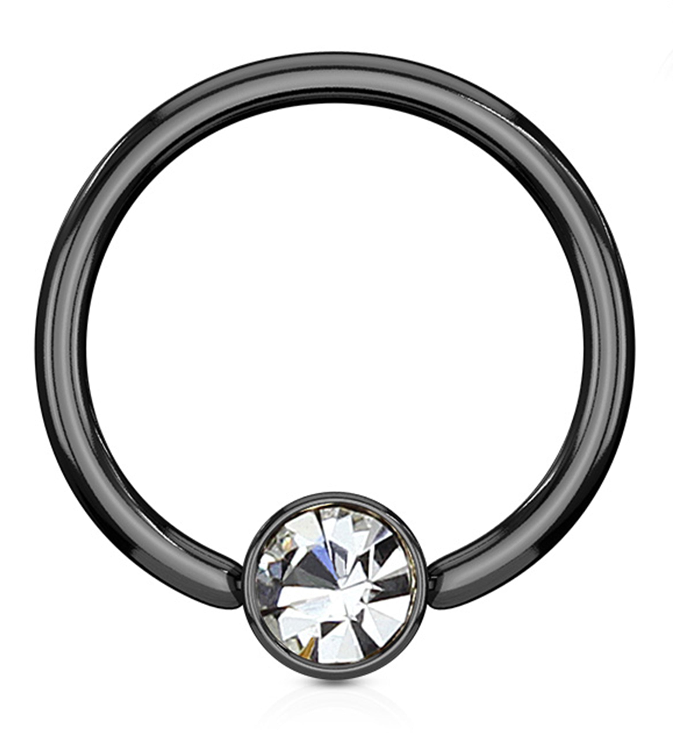 Black PVD CZ Flat Disk Captive Ring