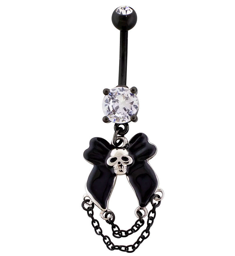 Black PVD Death Bow Dangle Chain Stainless Steel Belly Button Ring