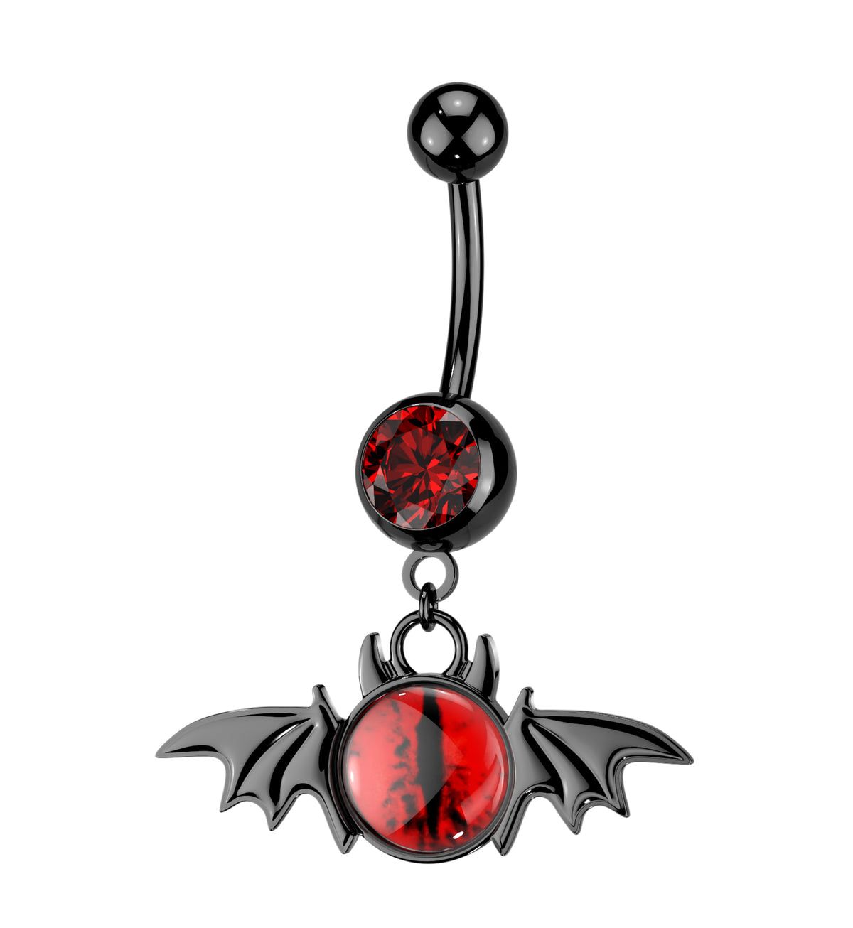 Black PVD Demon Eye Red CZ Stainless Steel Belly Button Ring