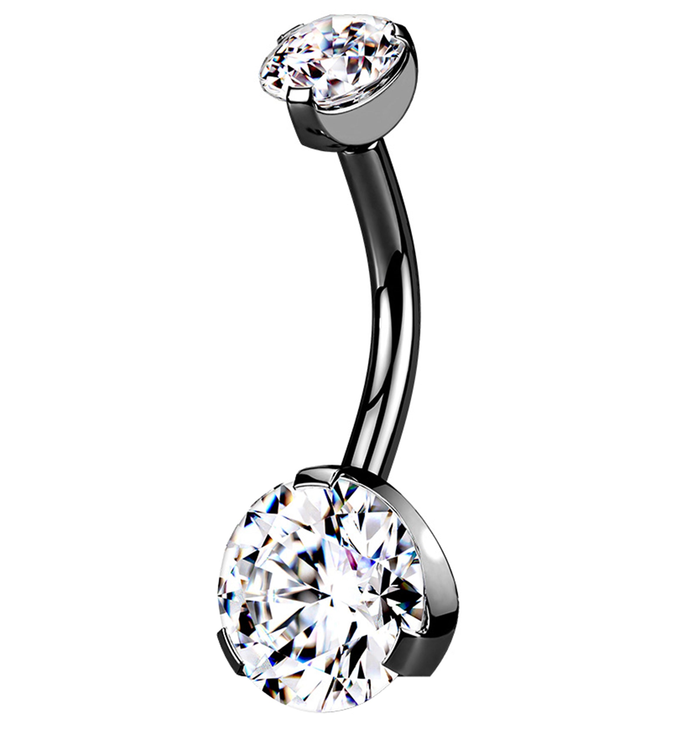 Black PVD Double CZ Internally Threaded Belly Button Ring