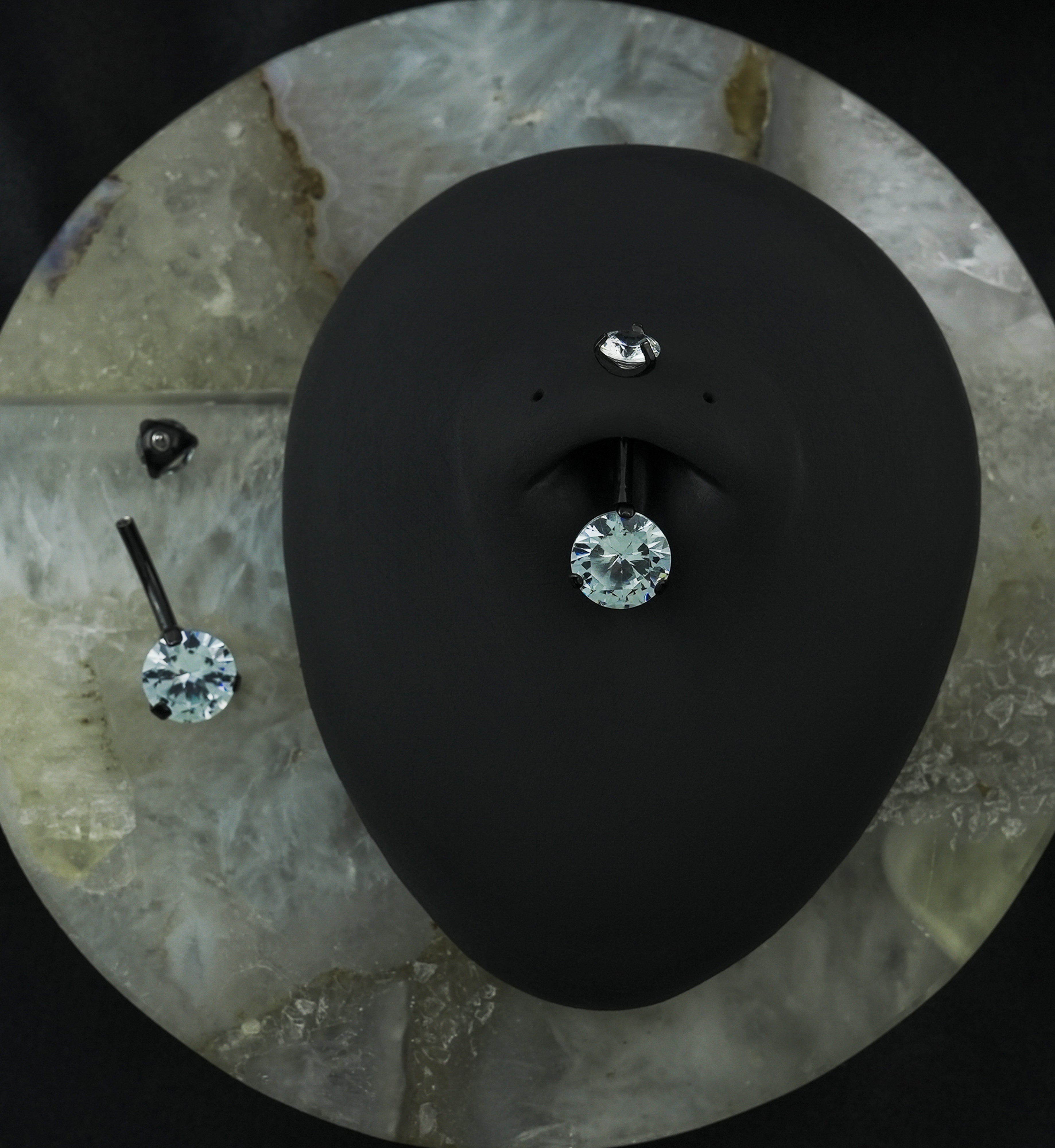 Black PVD Double CZ Internally Threaded Belly Button Ring