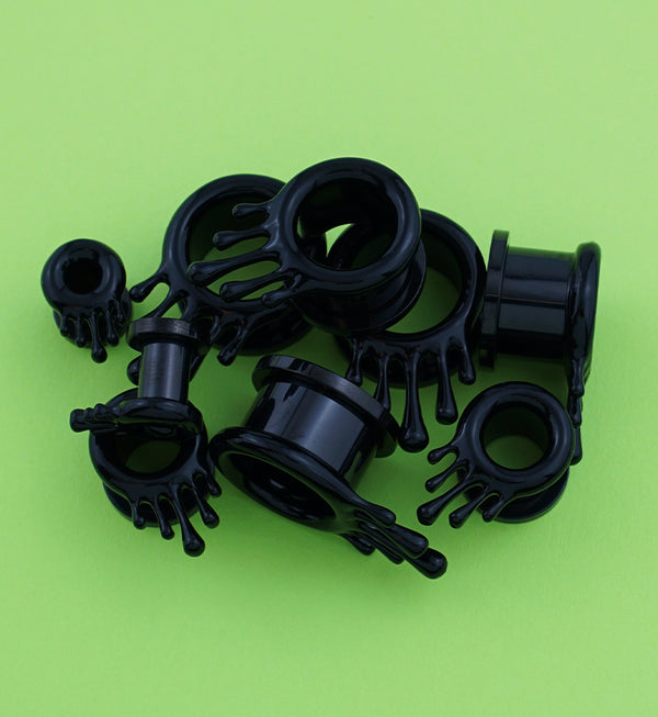 Black PVD Dripping Stainless Steel Screw Back Tunnel Plugs