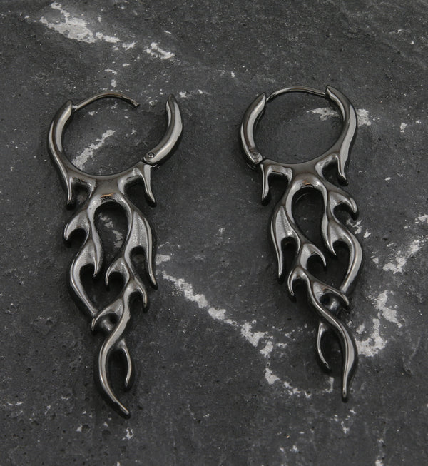 Black PVD Flame Stainless Steel Hoop Earrings