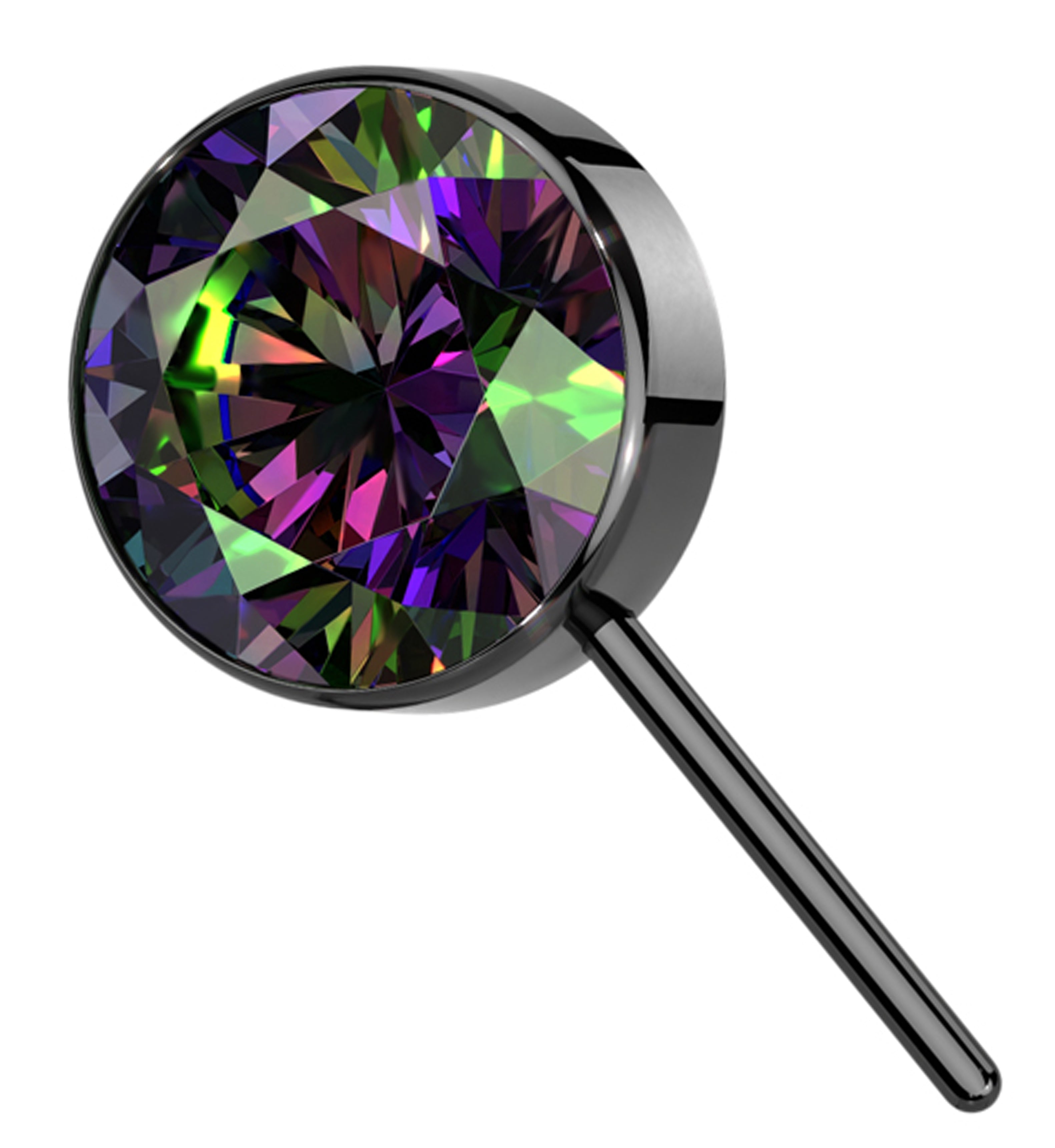 Black PVD Forward Facing Bezel Black Aurora CZ Titanium Threadless Top