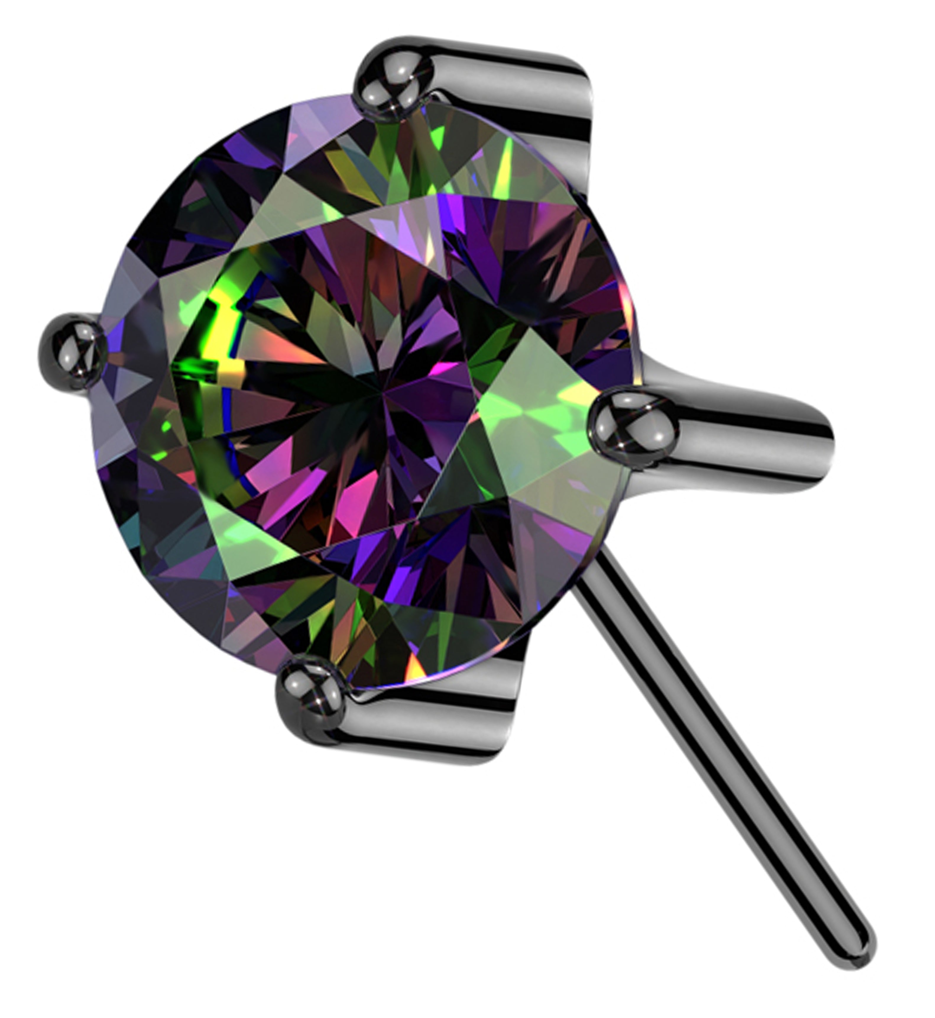 Black PVD Forward Facing Prong Black Aurora CZ Titanium Threadless Top