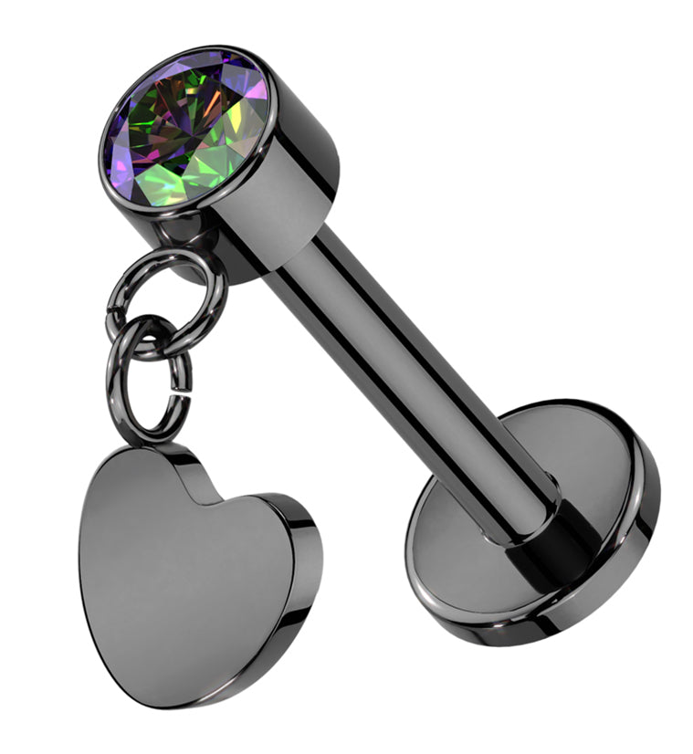 Black PVD Heart Dangle Black Aurora CZ Titanium Threadless Labret ...