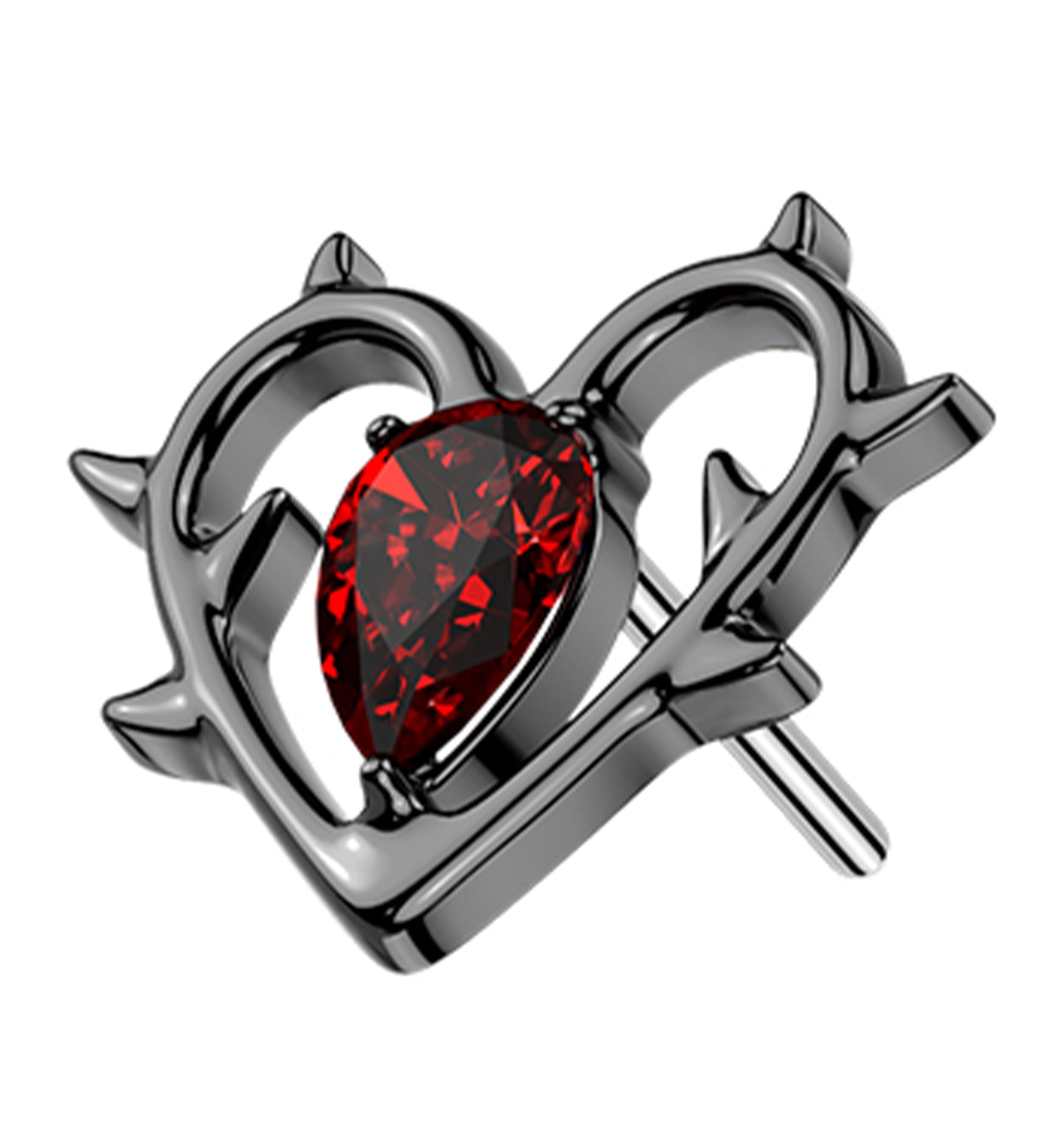 Black PVD Heart Of Thorns Red CZ Titanium Threadless Top