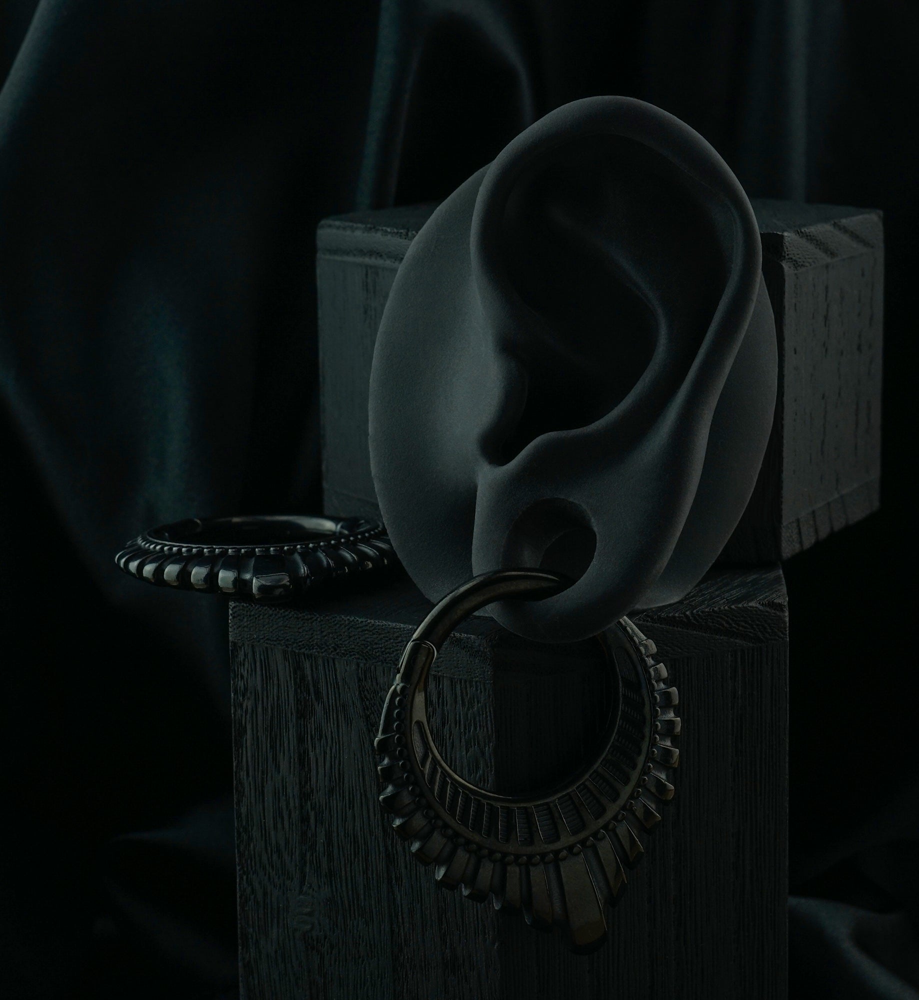 Black PVD Heraldry Pointed Stainless Steel Hinged Ear Weights