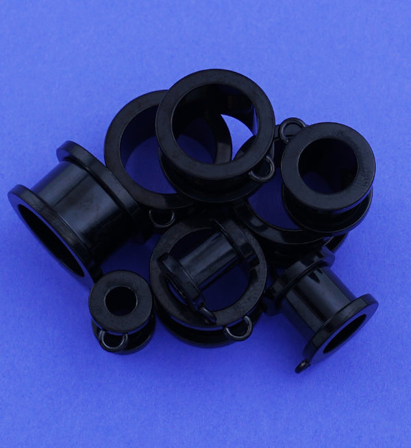 Black PVD Jump Ring Stainless Steel Screw Back Tunnel Plugs