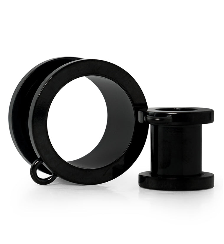 Black PVD Jump Ring Stainless Steel Screw Back Tunnel Plugs